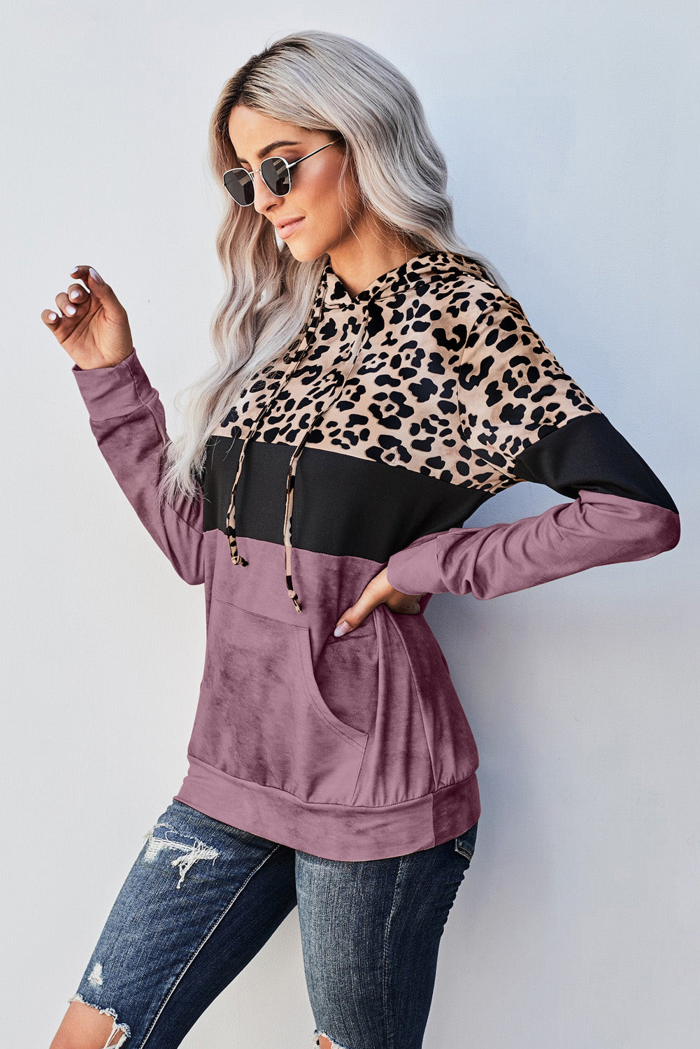 Leopard Color Block Hoodie - Online Only *