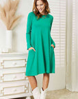 Zenana Full Size Long Sleeve Flare Dress with Pockets