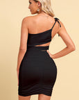 Ruched Cutout One-Shoulder Bodycon Dress - Online Only
