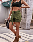 Tie Front Denim Shorts with Pocket - Online Only