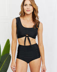 Marina West Swim Sanibel Crop Swim Top and Ruched Bottoms Set in Black - Online Only