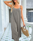 Round Neck Pocketed Sleeveless Jumpsuit - Online Only