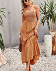 Smocked Lace-Up Tiered Dress - Online Only