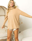 BiBi Checkered Round Neck Thumbhole Long Sleeve Top