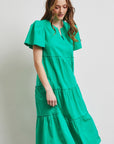 HEYSON Full Size Cotton Poplin Ruffled Tiered Midi Dress