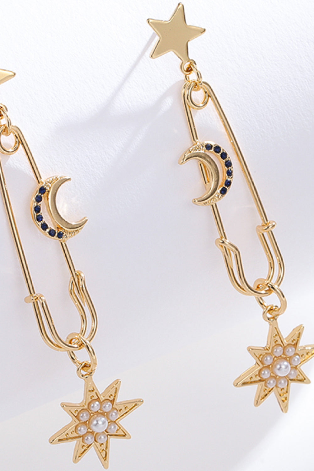 Inlaid Pearl Star and Moon Drop Earrings - Online Only