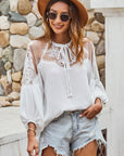 Embroidered Tie-Neck Puff Sleeve Blouse - Online Only