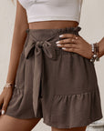 Tie Front Smocked Waist Shorts - Online Only