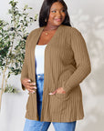 Basic Bae Full Size Ribbed Open Front Cardigan with Pockets