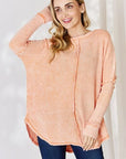 Zenana Oversized Washed Waffle Long Sleeve Top