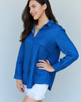 Doublju Blue Jean Baby Denim Button Down Shirt Top in Dark Blue - Online Only