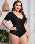 Plus Size Scoop Neck Short Sleeve One-Piece Swimsuit - Online Only