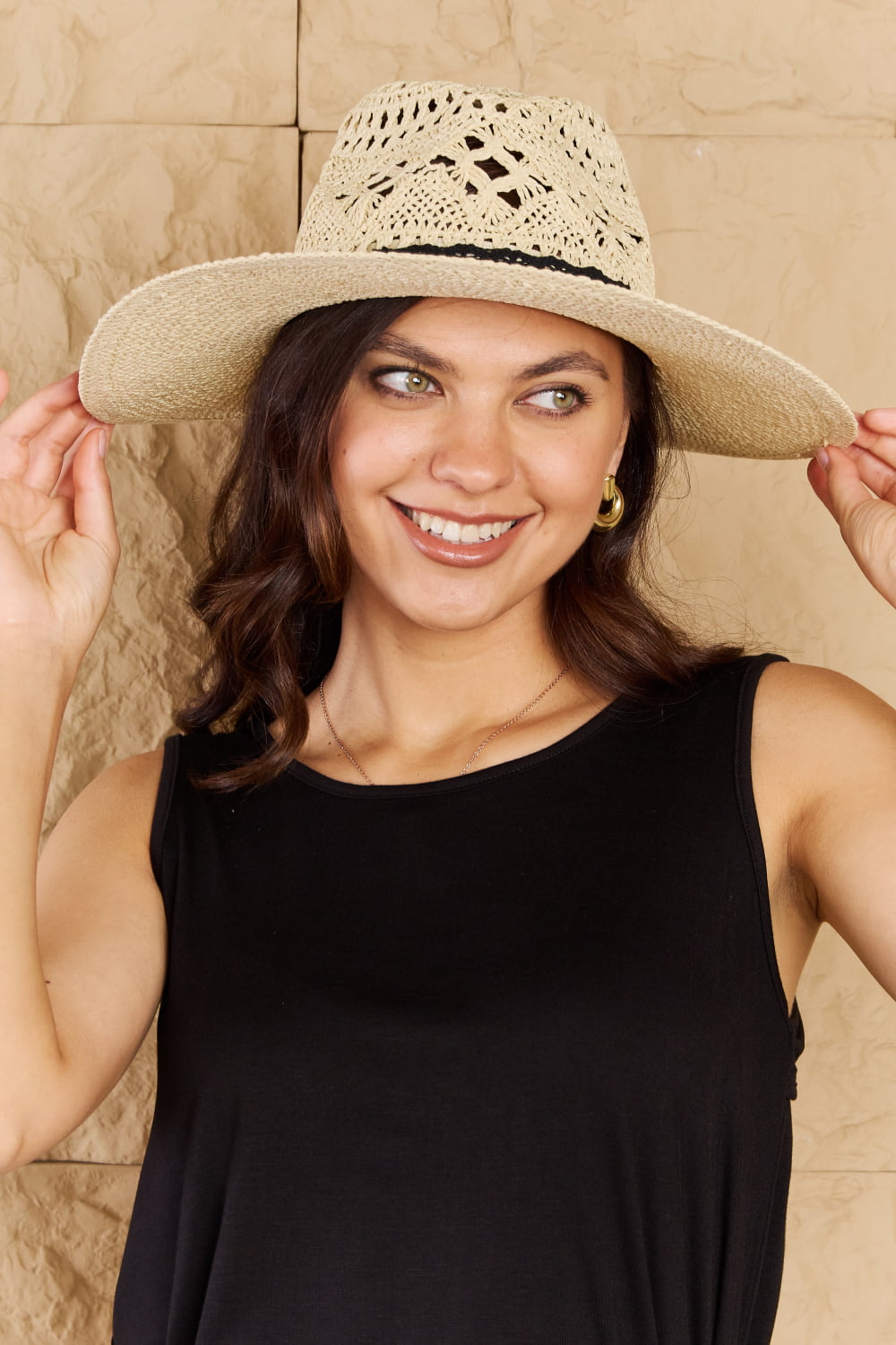 Fame Fight Through It Lace Detail Straw Braided Fashion Sun Hat - Online Only