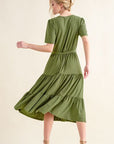 And The Why Soft Short Sleeve Tiered Midi Dress