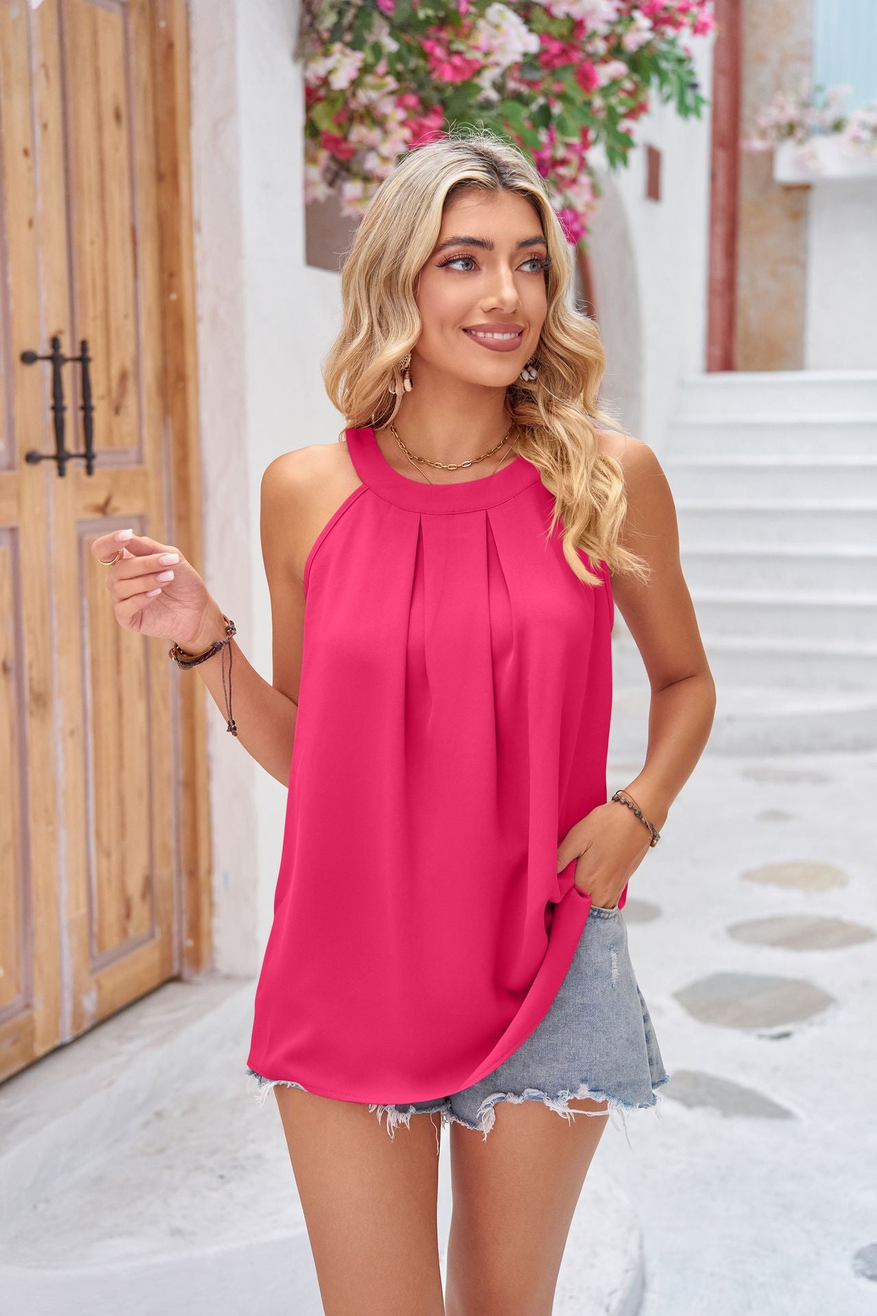Grecian Neck Sleeveless Top - Online Only