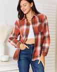 Double Take Plaid Collared Neck Long Sleeve Shirt