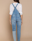 POL Front Chest Zipper Slim Leg Denim Overalls