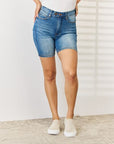 Judy Blue Full Size Tummy Control Double Button Bermuda Denim Shorts