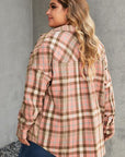 Plus Size Plaid Button Up Collared Neck Shirt