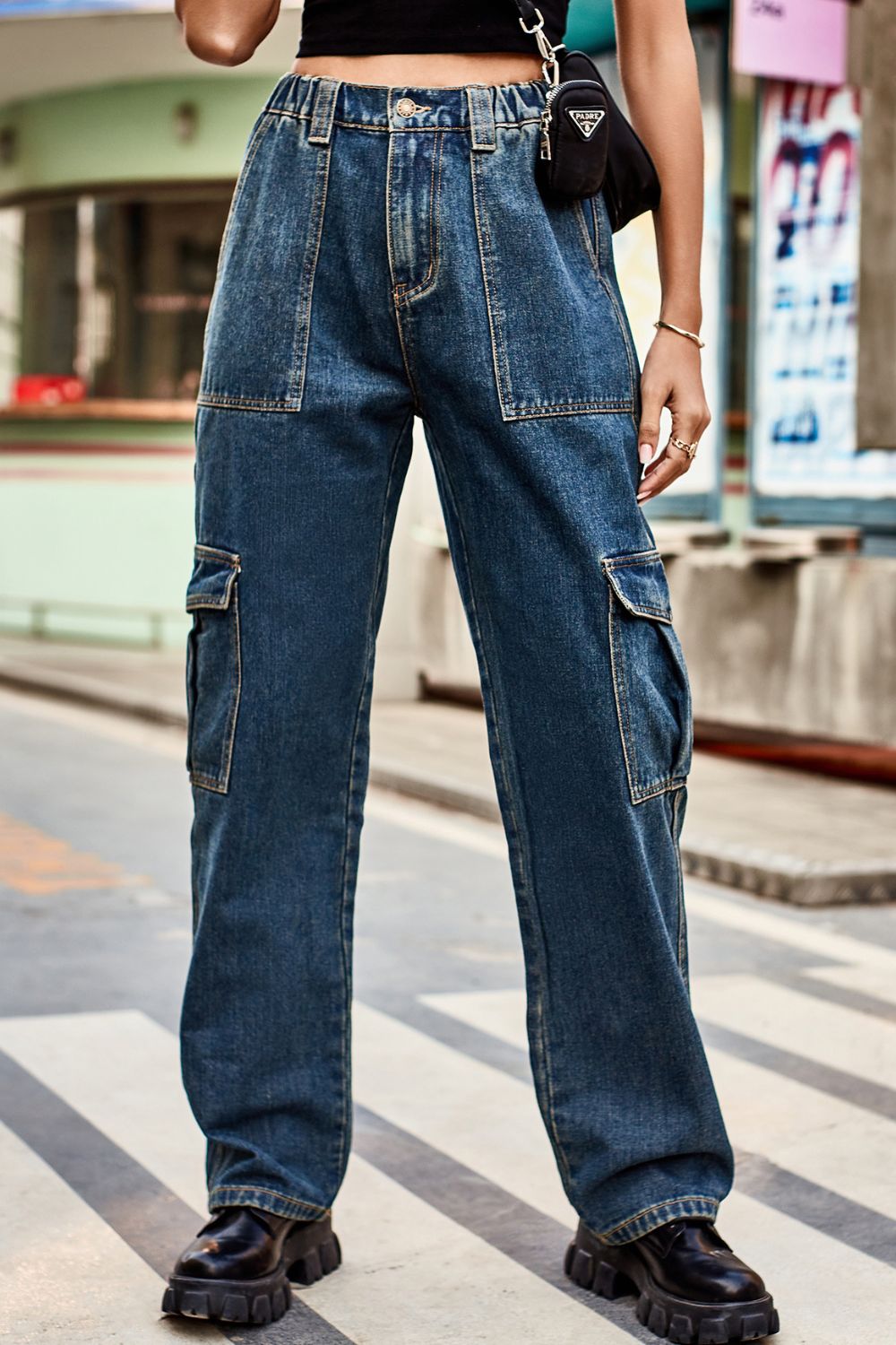 Long Straight Leg Jeans with Pockets - Online Only