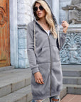 Double Take Full Size Zip-Up Longline Hoodie with Pockets