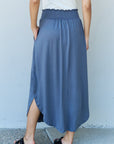 Doublju Comfort Princess High Waist Scoop Hem Maxi Skirt in Dusty Blue - Online Only