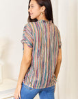 Double Take Multicolored Stripe Notched Neck Top