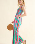 And The Why Full Size Striped Smocked Sleeveless Jumpsuit