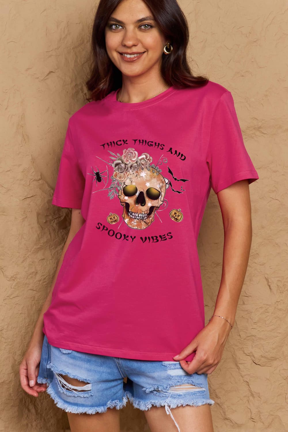 Simply Love THICK THIGHS AND SPOOKY VIBES Graphic Cotton T-Shirt - Online Only