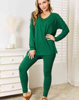 Zenana Lazy Days Full Size Long Sleeve Top and Leggings Set