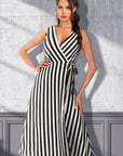 Striped Surplice Tied Sleeveless Dress - Online Only