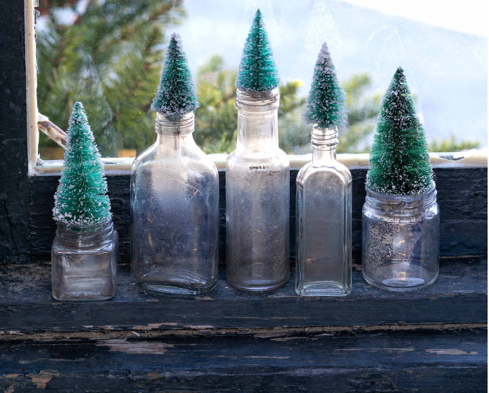 Vintage Mini Bottle Brush Tree Topped Bottles