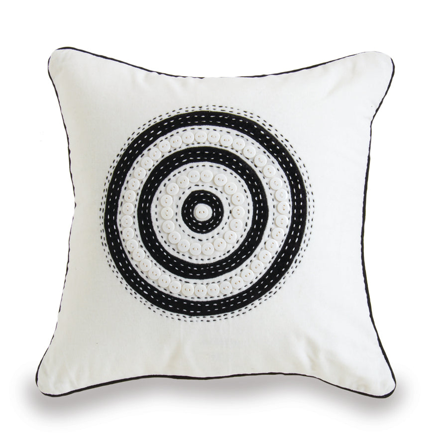 White Pillow w/Black Button Circle Pattern