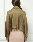 Veveret Suede Fringe Long Sleeve Moto Jacket