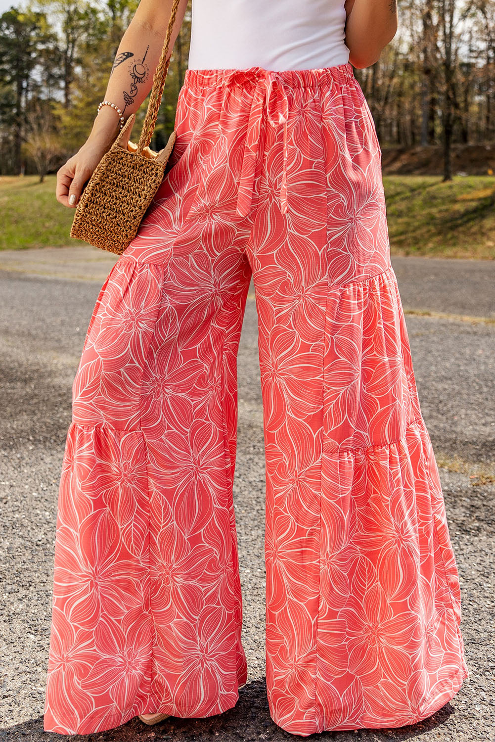 Floral Tiered Wide Leg Pants - Online Only