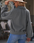 Quarter-Snap Collared Lantern Sleeve Sweatshirt - Online Only