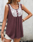 Lace Contrast Scoop Neck Tank - Online Only