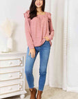 Double Take Square Neck Ruffle Shoulder Long Sleeve T-Shirt