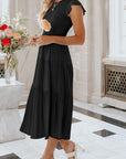 Round Neck Short Sleeve Tiered Midi Dress - Online Only