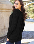 Basic Bae Full Size Ribbed Round Neck Long Sleeve Knit Top