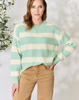 Sew In Love Full Size Contrast Striped Round Neck Sweater