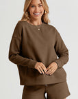 Double Take Full Size Texture Long Sleeve Top and Drawstring Shorts Set