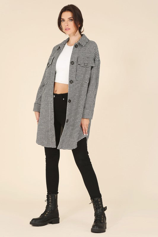 Houndstooth Long Shacket - Online Only