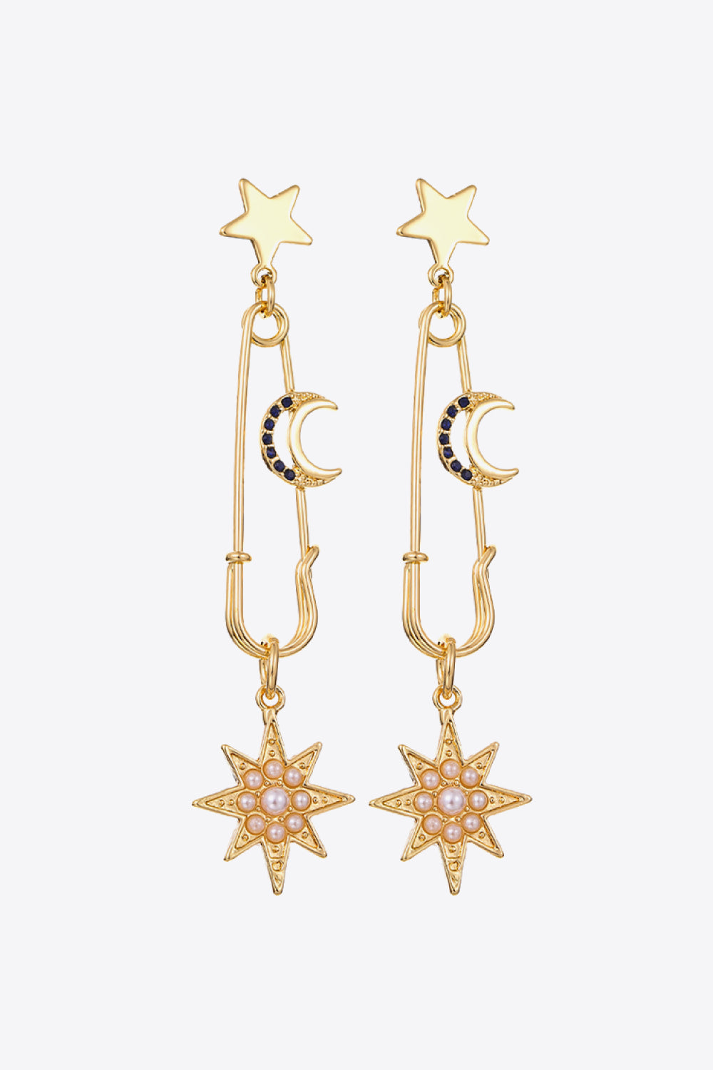 Inlaid Pearl Star and Moon Drop Earrings - Online Only