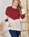 Hailey & Co Full Size Color Block Dropped Shoulder Knit Top