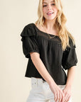 And The Why Square Neck Cotton Gauze Ruffled Blouse