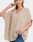 Zenana Full Size Texture V-Neck Short Sleeve Top