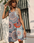 Printed Round Neck Sleeveless Dress with Pockets - Online Only