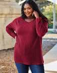 Basic Bae Full Size Ribbed Round Neck Long Sleeve Knit Top