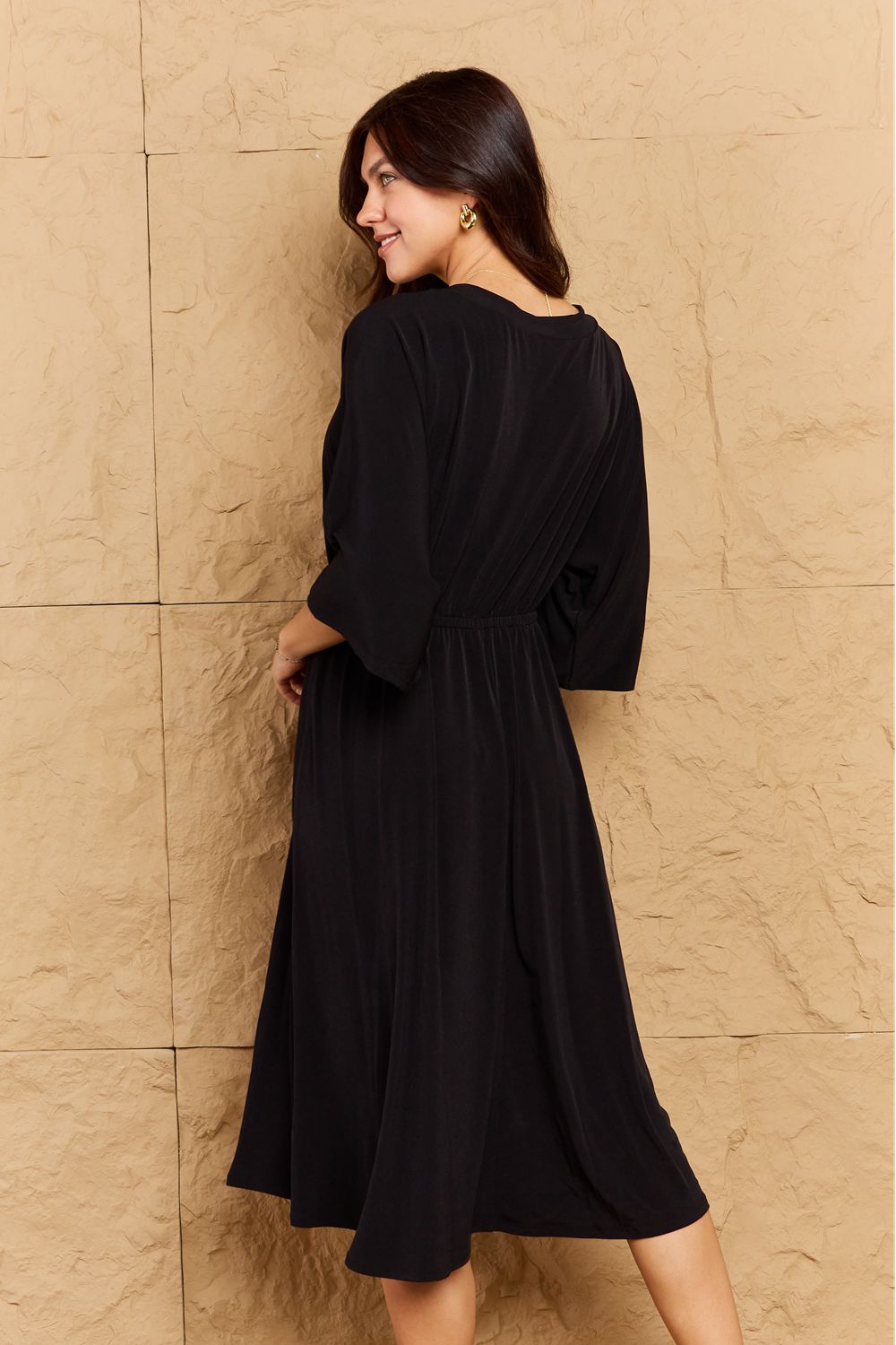 OneTheLand Make Your Move Solid Surplice Midi Dress - Online Only